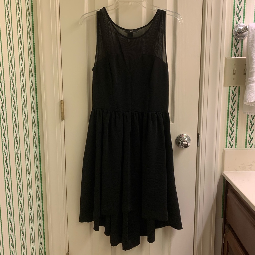 Black high low dress with mesh upper & sweetheart
